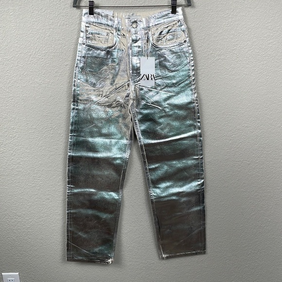 NWT Zara The Boy Boy Fit In Silver Jeans Metallic Blogger Favorite Sz 6 - Picture 10 of 16